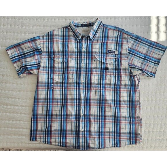 Columbia Men PFG Super Bonehead Multicolor Plaid Short Sleeve Camp Shirt Size XL - Picture 1 of 11
